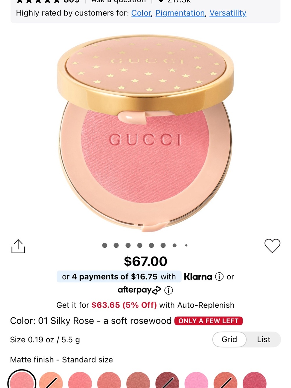 Gucci Silky Rosewood Blush — Rose Pink with Gold Case